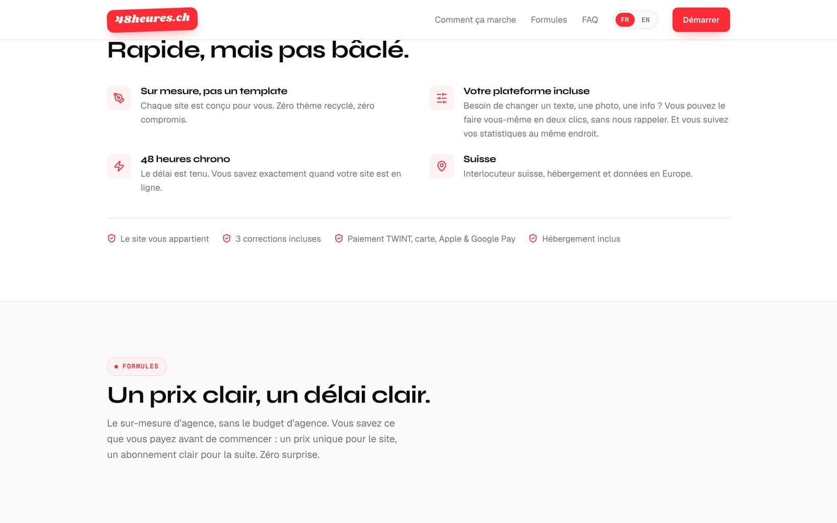 The platform promise on 48heures.ch: edit your own site in two clicks and follow your stats in the same place